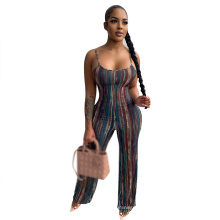 Fashionable Casual Striped Halter with off-The-Shoulder Jumpsuit Cross-Border Women Clothing